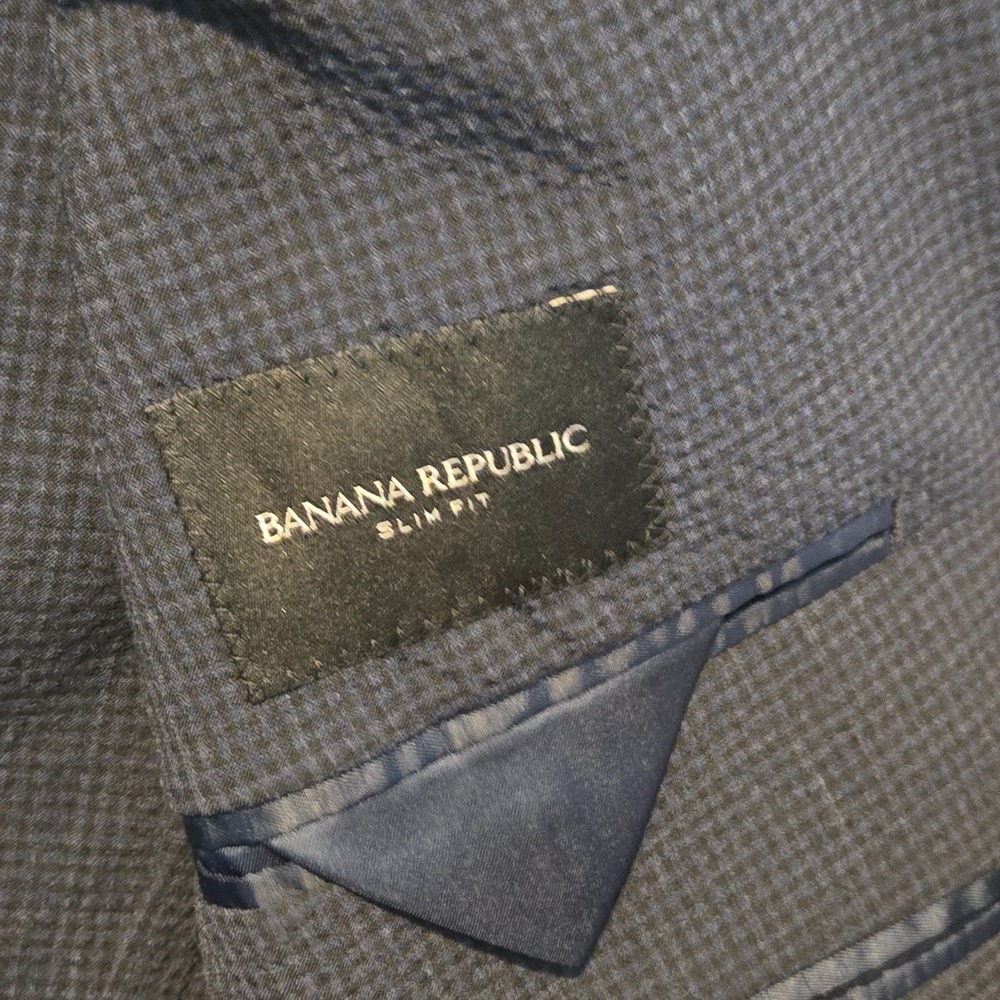 Banana Republic Blazer Mens 38R Blue Slim Fit Performance Wool Seersucker Check - Picture 10 of 12